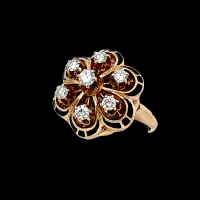 14k Yellow Gold Diamond & Black Enamel Ring - Image 2