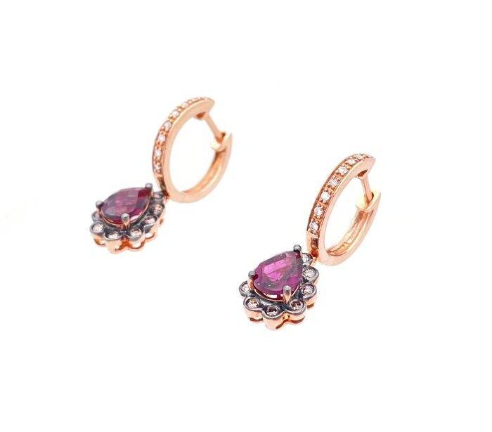 Le Vian 14k Rose Gold Garnet & Diamond Drop Dangle Earrings - Image 2