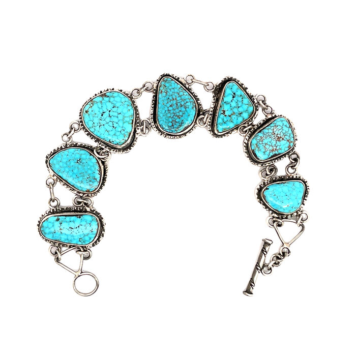 Custom 7 Stone Turquoise Link Bracelet in Sterling Silver