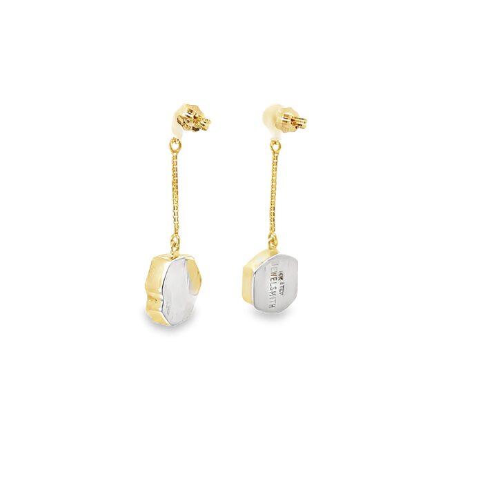 Custom Watermelon Tourmaline Dangle Earrings in 14k Yellow Gold & Sterling Silver - Image 3
