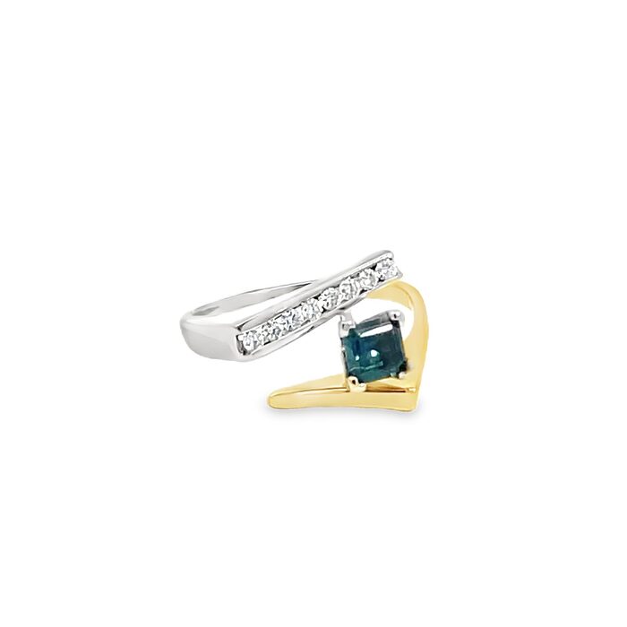Modern Two-Tone Square Cut Blue Sapphire Ring in 14k - Image 2