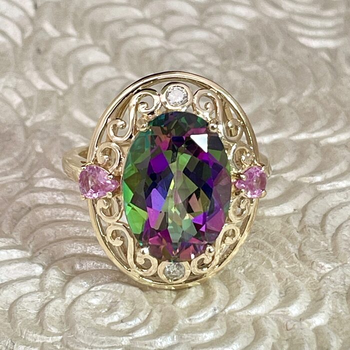 14k Yellow Gold Mystic Topaz Fashion Ring