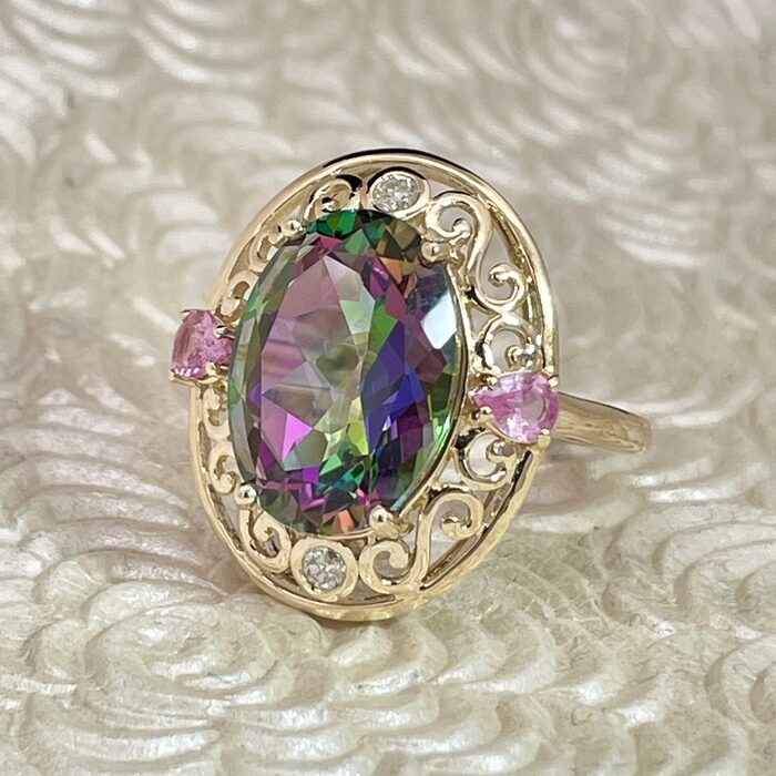 14k Yellow Gold Mystic Topaz Fashion Ring - Image 2