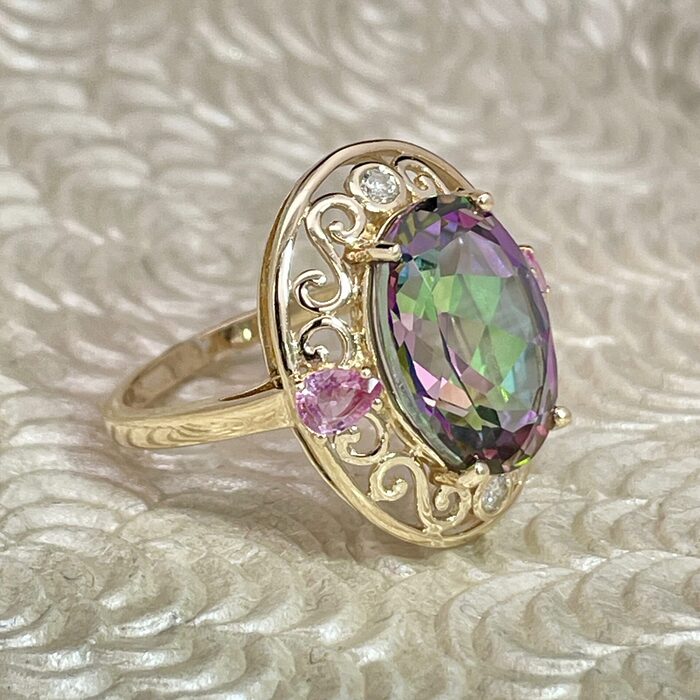 14k Yellow Gold Mystic Topaz Fashion Ring - Image 3