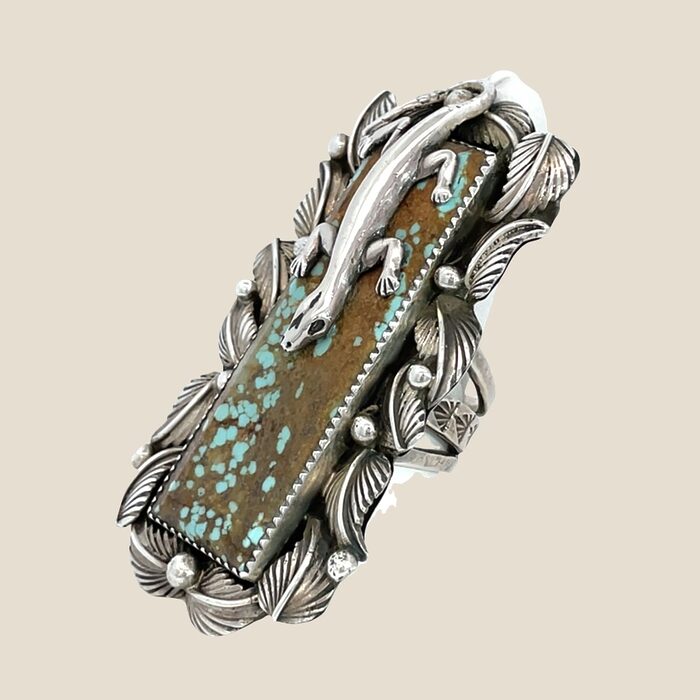 Signed Jacob Troncosa Turquoise Lizard Ring - Image 4