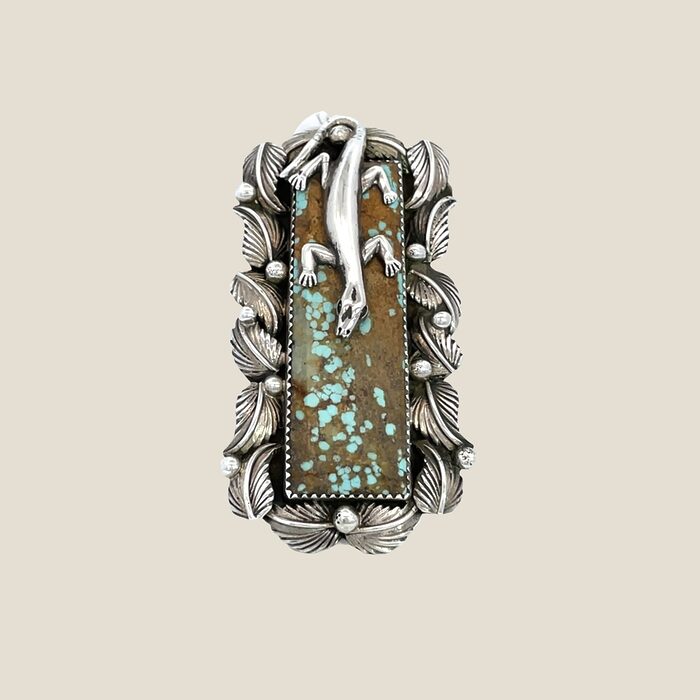 Signed Jacob Troncosa Turquoise Lizard Ring - Image 2