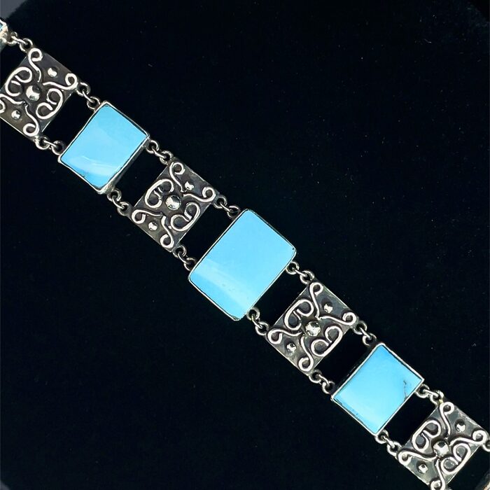Custom Sterling Silver Chain Bracelet with Five Blue Turquoise Gemstones - Image 3