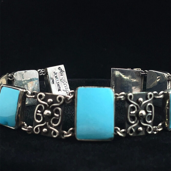 Custom Sterling Silver Chain Bracelet with Five Blue Turquoise Gemstones - Image 2