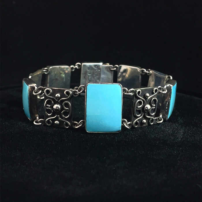 Custom Sterling Silver Chain Bracelet with Five Blue Turquoise Gemstones - Image 4