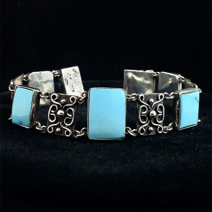 Custom Sterling Silver Chain Bracelet with Five Blue Turquoise Gemstones