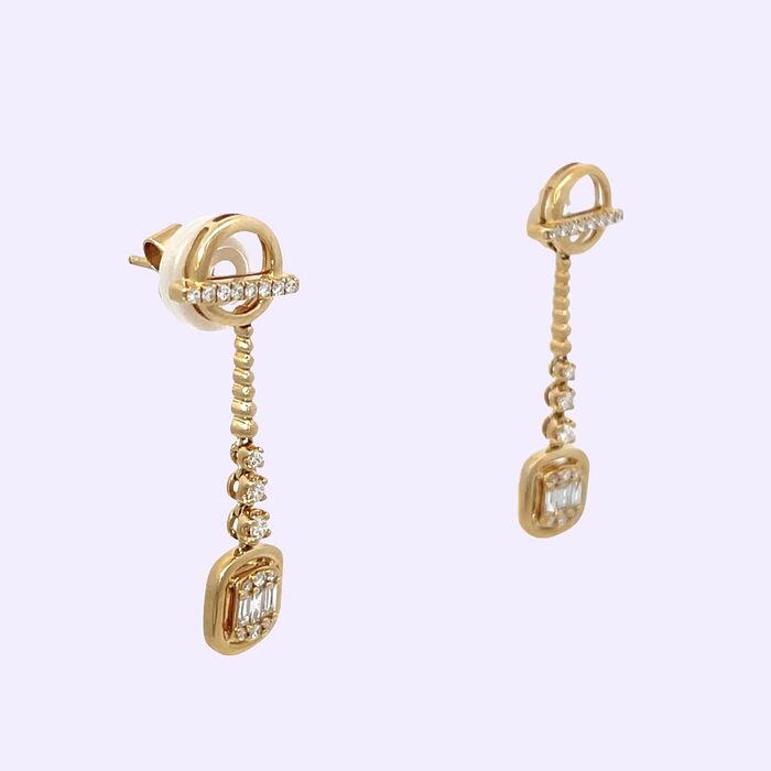 14k Yellow Gold Diamond Dangle Earrings - Image 3
