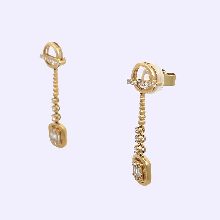 14k Yellow Gold Diamond Dangle Earrings - Image 6