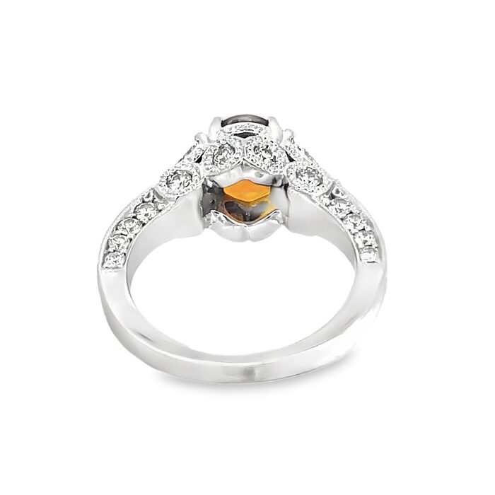 14k White Gold Natural Orange Sapphire & Diamond Ring - Image 6