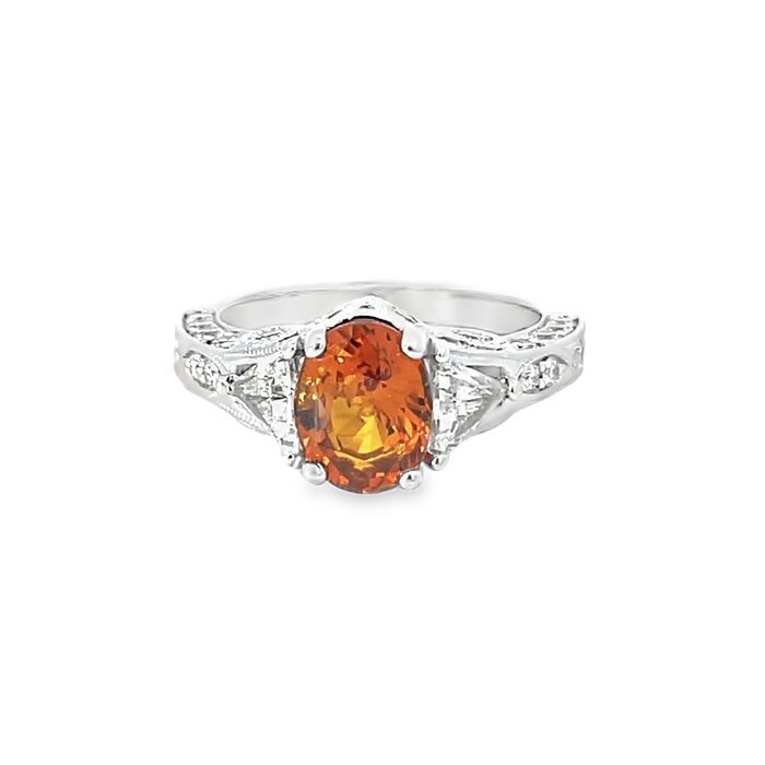14k White Gold Natural Orange Sapphire & Diamond Ring