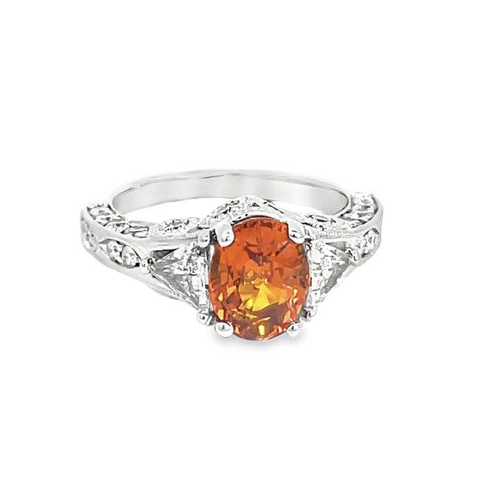 14k White Gold Natural Orange Sapphire & Diamond Ring - Image 3