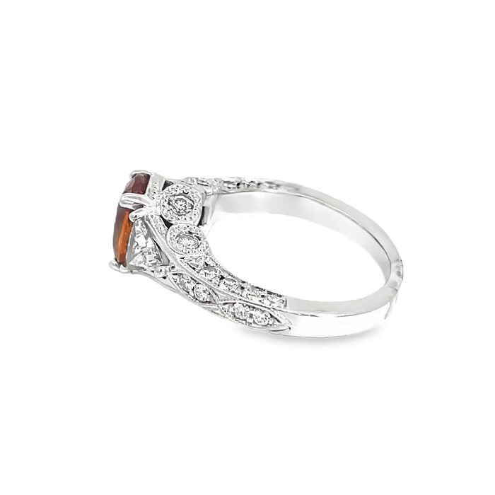 14k White Gold Natural Orange Sapphire & Diamond Ring - Image 5