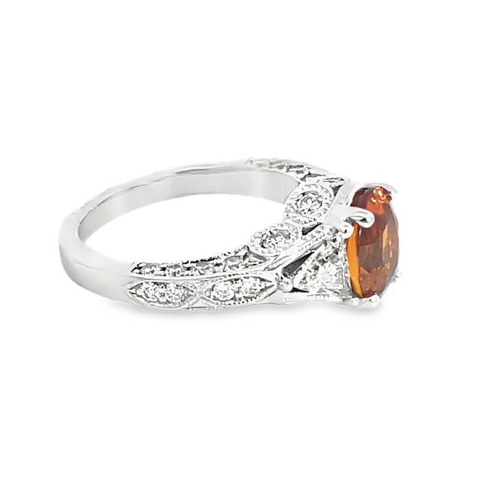 14k White Gold Natural Orange Sapphire & Diamond Ring - Image 4