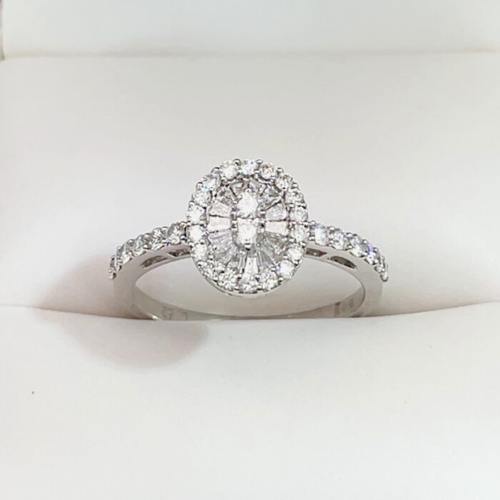14k White Gold Oval Cluster Diamond Ring - Image 5