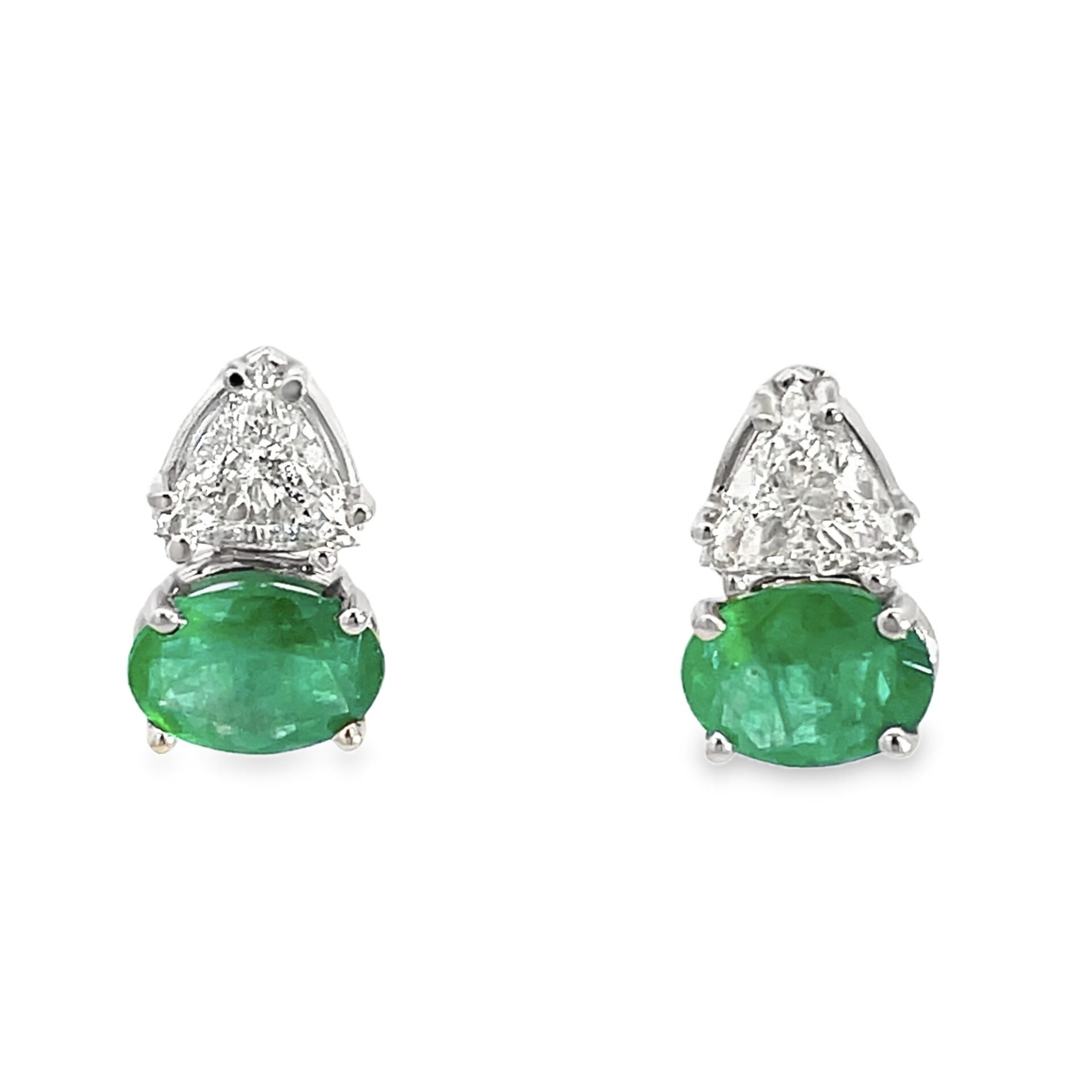 Diamond & Emerald Earrings in 14k White Gold - Image 2