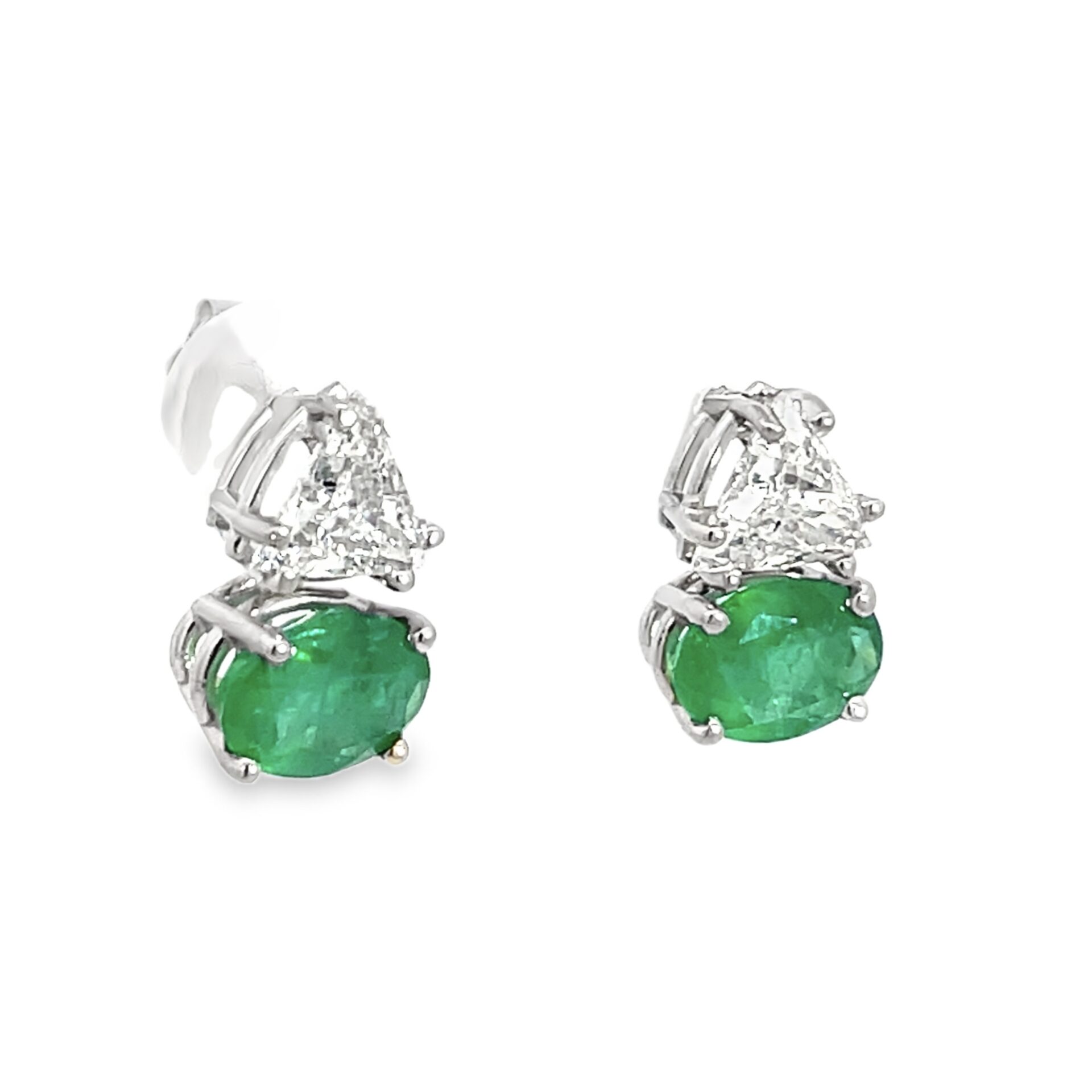 Diamond & Emerald Earrings in 14k White Gold - Image 4