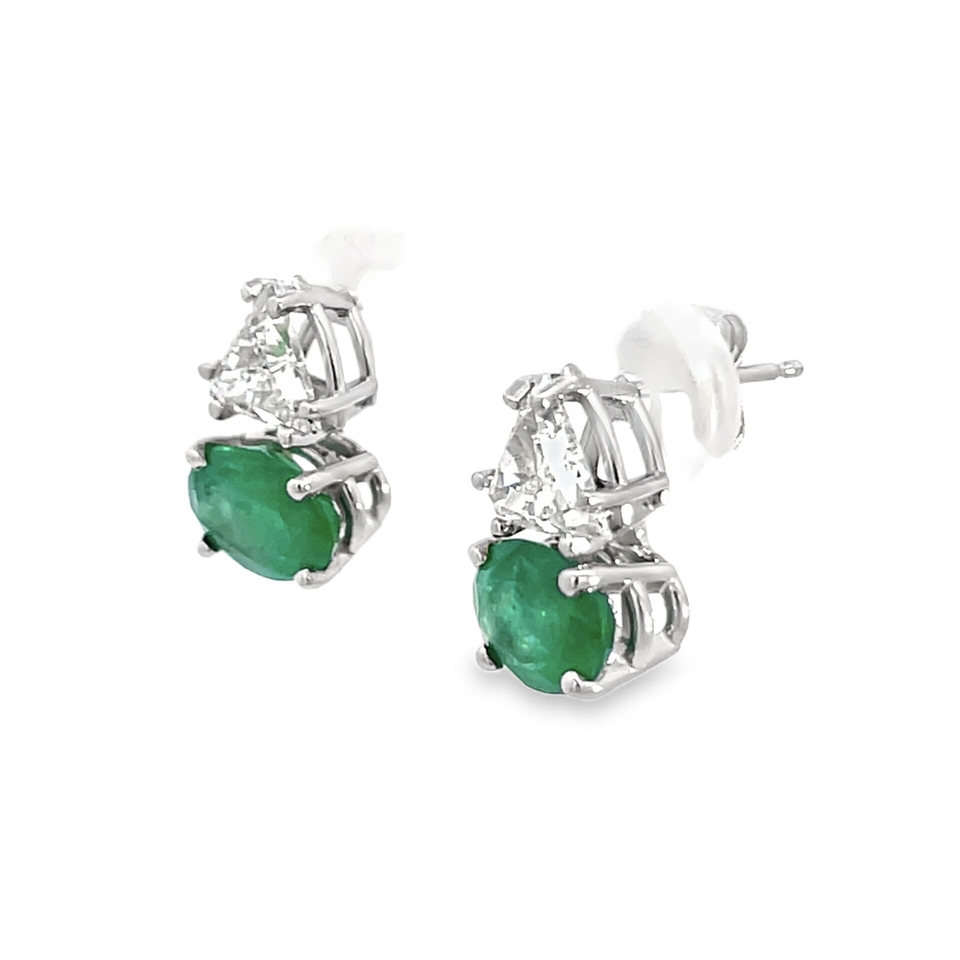 Diamond & Emerald Earrings in 14k White Gold - Image 5