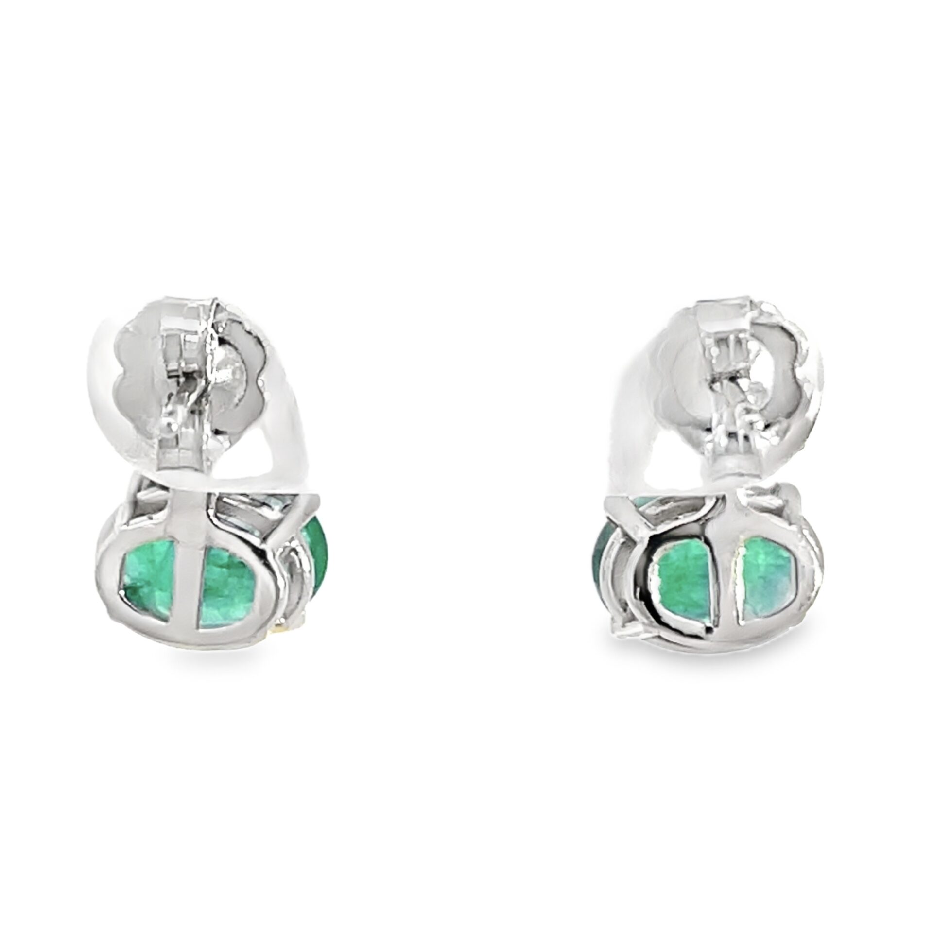 Diamond & Emerald Earrings in 14k White Gold - Image 6