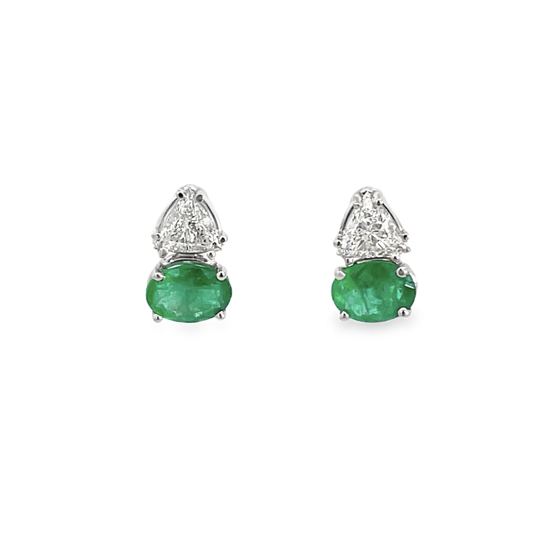 Diamond & Emerald Earrings in 14k White Gold