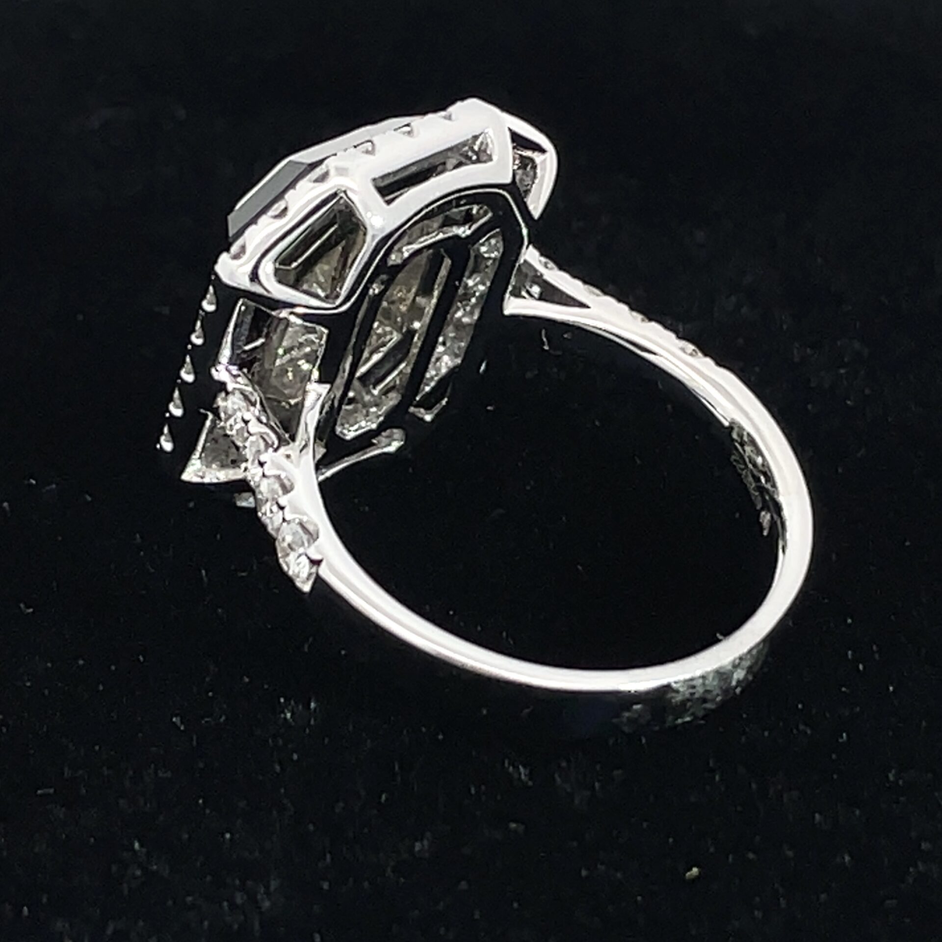 14k White Gold Mosaic Halo Diamond & Black Onyx Ring - Image 5